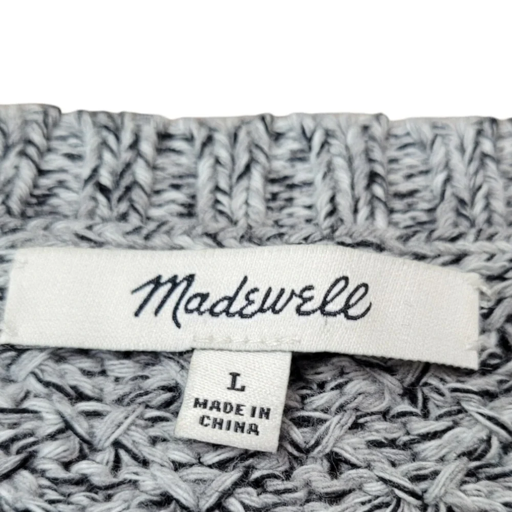 Madewell Sweater Womens L Grey Cotton‎ Blend Cable Knit Mixed Stitch Classic